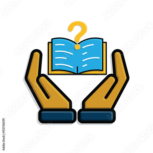 education icon. question or issue in two hand. book or paper question mark. clever. isometric design style