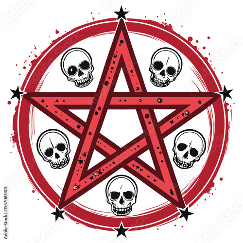 An ominous, cursed pentagram circle adorned with dark ritual marks and a skull.