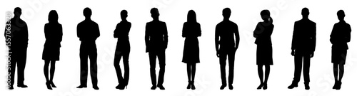 Set of business people silhouette, man and woman team, isolated on white background