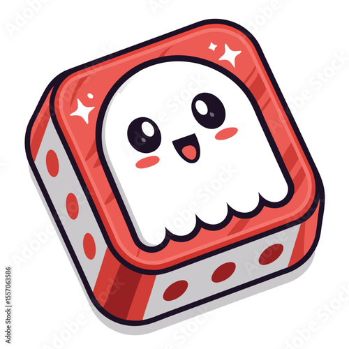 A minimalist square icon depicts a cute, friendly white ghost, ideal for Halloween-themed graphics.