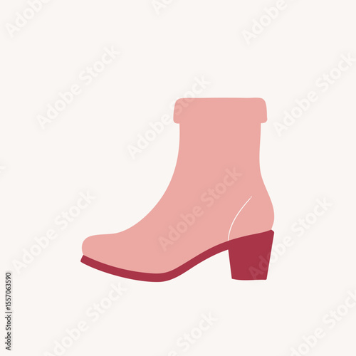 Simple drawing of an ankle boot in a minimalist style in pink and red for fashion design