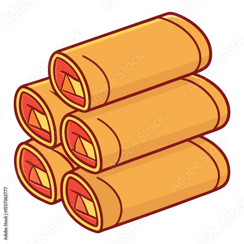 Delicious stack of asian style spring rolls appetizer illustration isolated on white