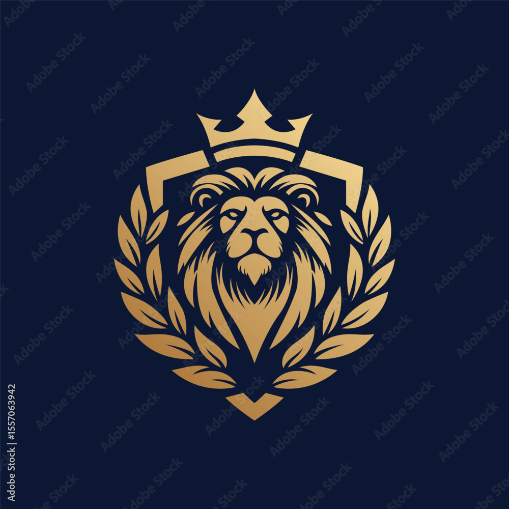 Fototapeta premium Majestic Crowned Lion with Leaf Ornament Logo