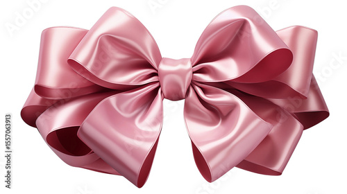 Elegant pink ribbon bow rendered on a clean white background for festive gift decorations and holiday events transparent.