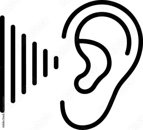 Simple black line drawing of an ear receiving sound waves