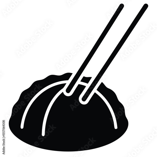 Dumpling with chopsticks monochrome icon representing asian cuisine and food concept