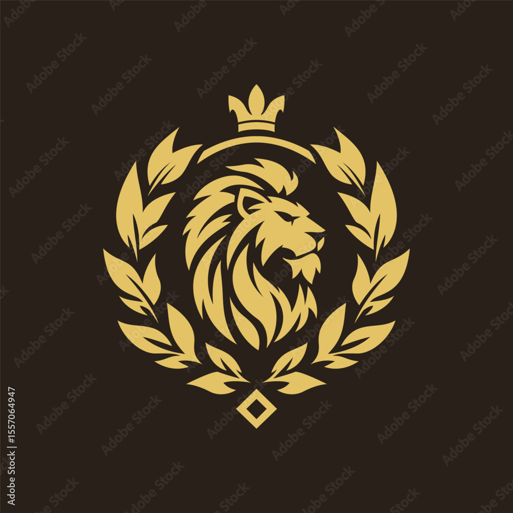Obraz premium Crowned Lion Leaf Circle Silhouette Logo