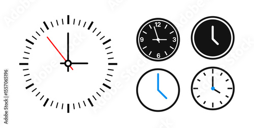 Clock Icons Collection. Minimal Wall and Watch Time Symbols.