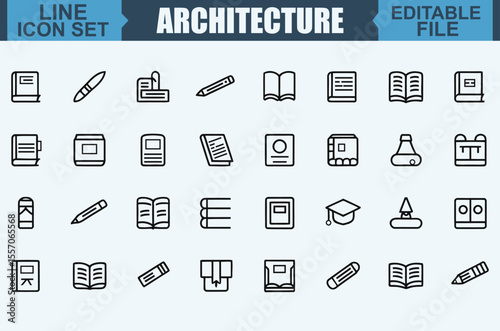 Architecture and design isolated icons set. Set of architectural project, blueprint, apartment plan, floorplan, divider, architecture drawing, architect, design tools vector icon