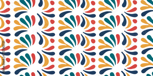 Colorful floral pattern: A repeating and symmetrical floral pattern of diverse colors, evoking a sense of joy, freshness, and vibrancy for versatile design applications.
