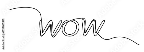 WOW one line hand drawn word. Expression single monoline doodle text, scribble lettering