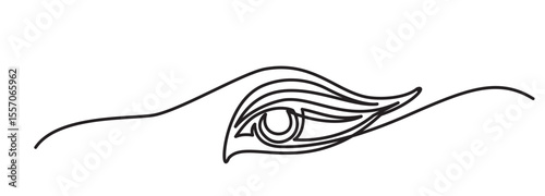 One line eye. continuous line vision, abstract view, single linear icon of look, human eyeball