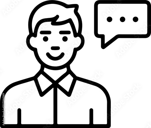 Icon of a smiling man in a collared shirt with a speech bubble