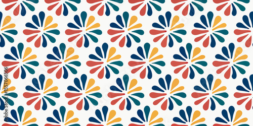 Colorful Petal Pattern: A captivating pattern of stylized, colorful petals is arranged in a repetitive, eye-pleasing design, inviting you to discover its graphic allure.
