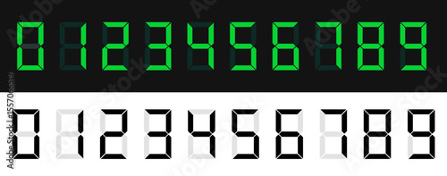 Digital Clock Numbers Set. Monochrome LED Style Digits.