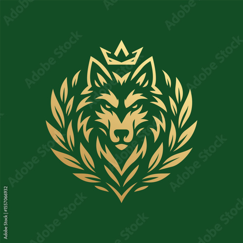 Floral Crowned Wolf Head Leaf Silhouette Logo. 
