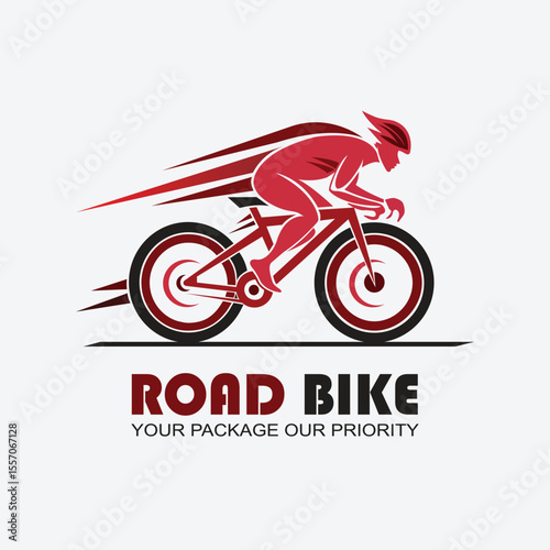 Road Bike Delivery Logo - Fast Cyclist with Package Priority