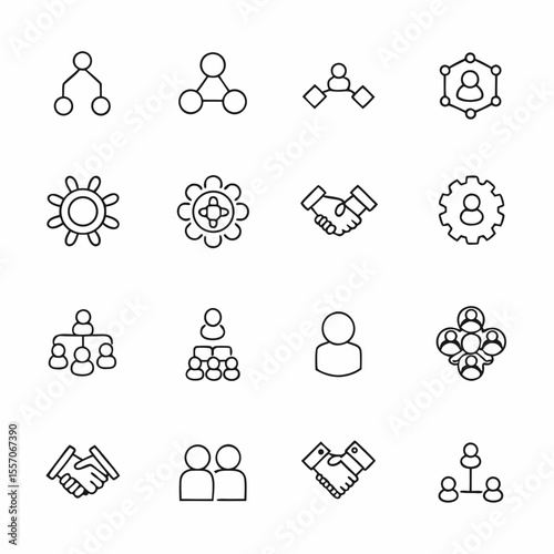 networking and partnership icon set     