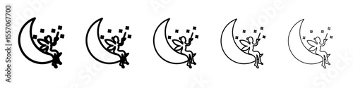 fairy sitting on moon icon vector outline symbol or illustration