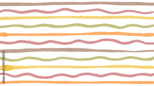 Autumn watercolor striped background Wavy lines pattern, cute hand drawn illustration / 秋の水彩ストライプ背景 波線模様、かわいい手描きイラスト