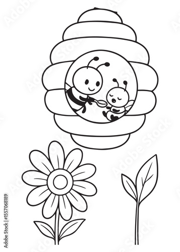 coloring book page bees in beehive together
