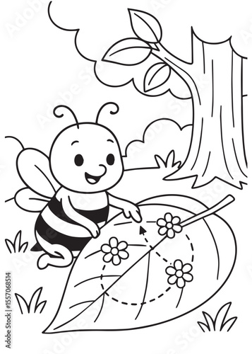 coloring book page bee show map leaf with flowers