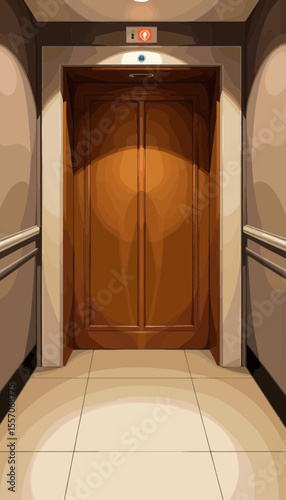 Elevator doors with wooden finish in modern interior space  
