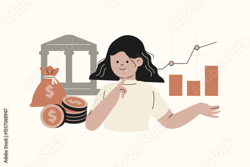 Woman Analyzing Financial Investment Strategy Illustration