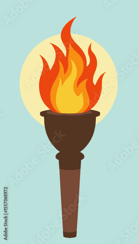 Torch with flames against a light blue background in flat design  