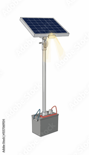 Solar-powered street light on pole with adjustable solar panel  