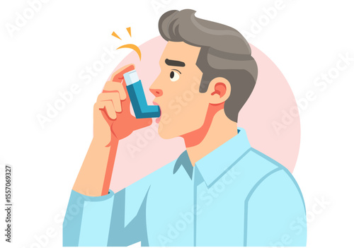 Illustration of a man inhaling asthma medication