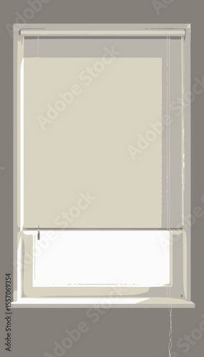 Window with cream roller blind and natural light in minimalist style  