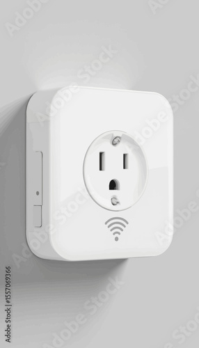 Smart Wi-Fi electrical outlet mounted on gray wall  