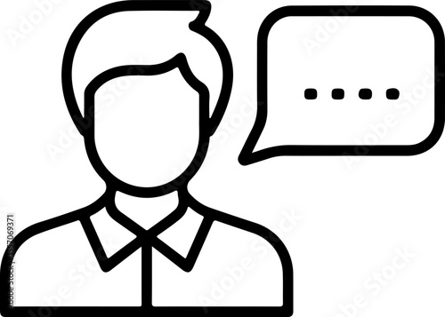 Person with a speech bubble and ellipsis indicating thinking or speaking
