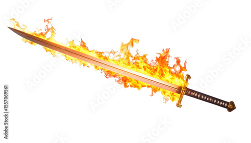 Flaming Sword with Bright Fire and Glowing Blade Design