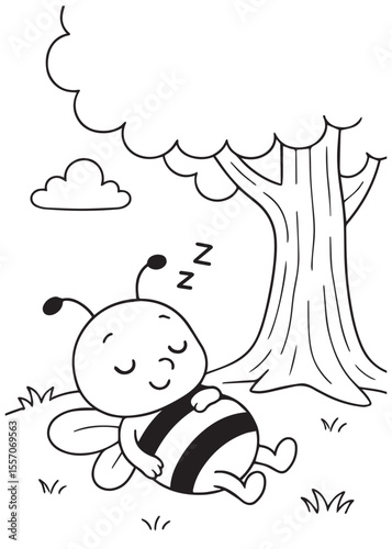 coloring book bee sleeping under tree
