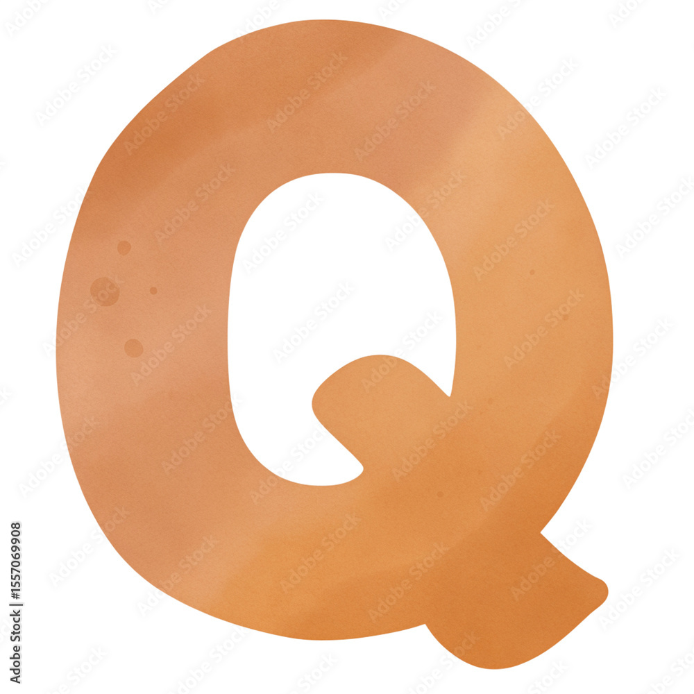 A single orange letter Q with a slight watercolor texture isolated on a transparent background. A single orange letter Q with a slight watercolor texture isolated on a transparent background.