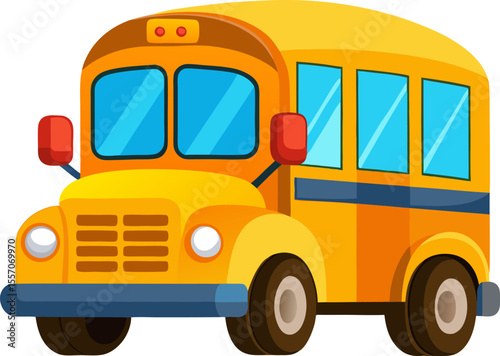 yellow school bus, Bright yellow school bus cartoon illustration on a white background for educational projects