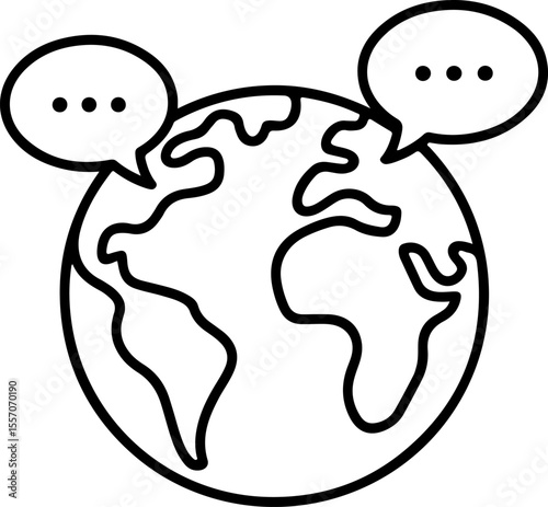 Earth with speech bubbles symbolizing global communication and conversation