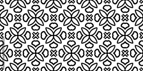 Geometric Pattern: A symmetrical, grayscale pattern composed of repeating floral-like and geometric shapes, designed for visual appeal and artistic applications.