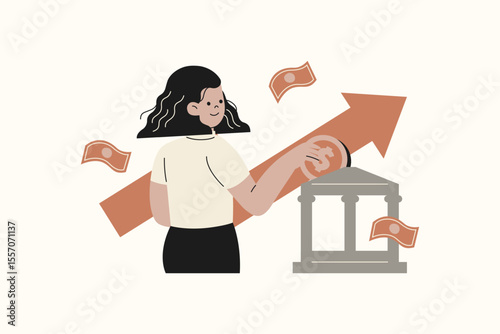Illustration of Woman Investing Money with an Upward Arrow