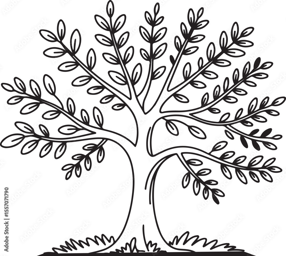 Obraz premium Simple Leafy Tree Outline: Nature, Growth, And Organic Design Element.