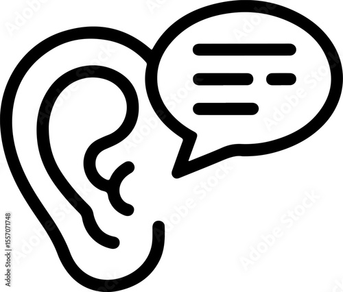 Icon of an ear with a speech bubble indicating communication or listening