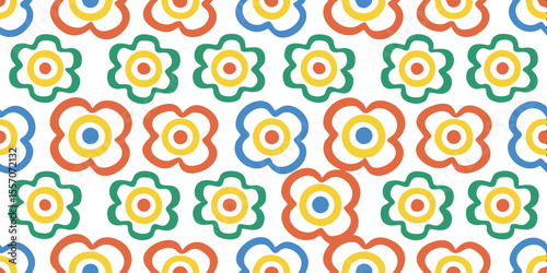 Colorful Floral Pattern: A vibrant, whimsical floral pattern in bright hues adds a touch of spring, joy, and playful charm. It's a perfect graphic resource for design and decoration