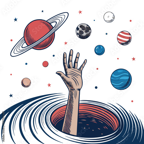 An ethereal hand delves into a vibrant wormhole, symbolizing a groundbreaking strategy.