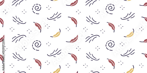 Feather Pattern: Soft Feathers gently falling amidst delicate swirls create a calming and whimsical pattern on a white backdrop.