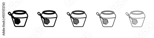 Honey jar with dipper icon vector outline symbol or illustration