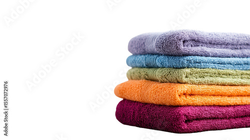 Colorful stacked towels for personal care and home decor. transparent background