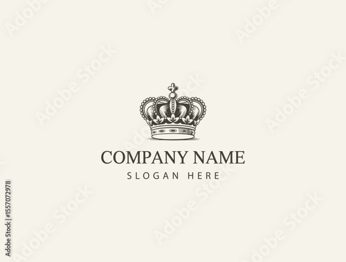 Elegant Black and White Engraved Crown Illustration Royalty, Heritage, Luxury Logo Design