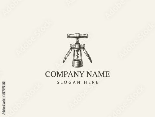 Elegant Black and White Engraved Corkscrew Illustration  Perfect for Wine Businesses and Branding